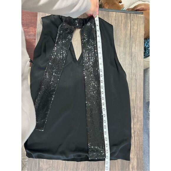 Galvan London Black Soft Crepe V-Neck Sequin Scarf Sleeveless Cortado Top Size 8 - Picture 14 of 14